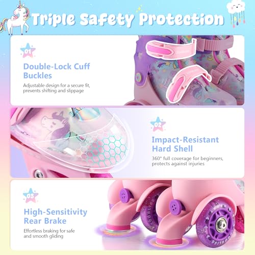 ZOOBLISS Kids Roller Skates for Beginners - ZOOBLISS Toddler Roller Skates for Girls Ages 3-7 with Light-Up Wheels & 4 Adjustable Sizes, Tri-Wheel Training Skates for Kids (Unicorn Rainbow) - Image 5
