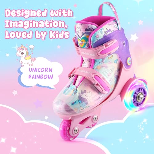 ZOOBLISS Kids Roller Skates for Beginners - ZOOBLISS Toddler Roller Skates for Girls Ages 3-7 with Light-Up Wheels & 4 Adjustable Sizes, Tri-Wheel Training Skates for Kids (Unicorn Rainbow) - Image 2