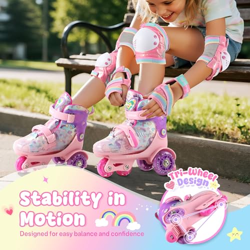 ZOOBLISS Kids Roller Skates for Beginners - ZOOBLISS Toddler Roller Skates for Girls Ages 3-7 with Light-Up Wheels & 4 Adjustable Sizes, Tri-Wheel Training Skates for Kids (Unicorn Rainbow) - Image 3
