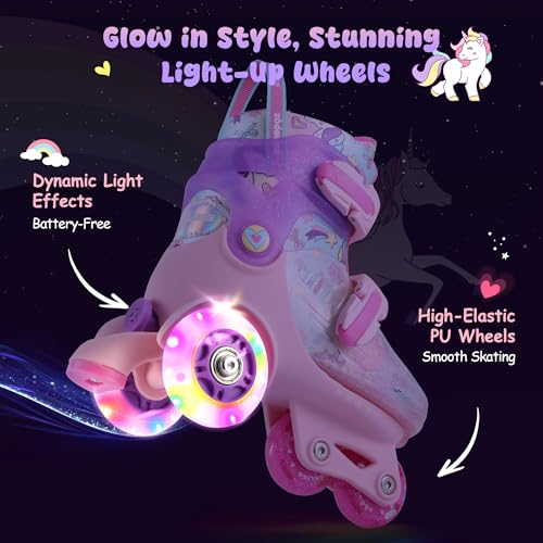 ZOOBLISS Kids Roller Skates for Beginners - ZOOBLISS Toddler Roller Skates for Girls Ages 3-7 with Light-Up Wheels & 4 Adjustable Sizes, Tri-Wheel Training Skates for Kids (Unicorn Rainbow) - Image 4