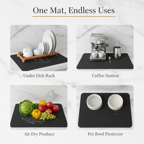 STRABELLA Dish Drying Mat Super Absorbent – 16" x 12" Coffee Mat for Countertops – Non-Slip Drying Mat for Kitchen Counter – Easy to Clean Water Absorbent Mat – Quick Dry Dish Drying Mats (Black) - Image 4