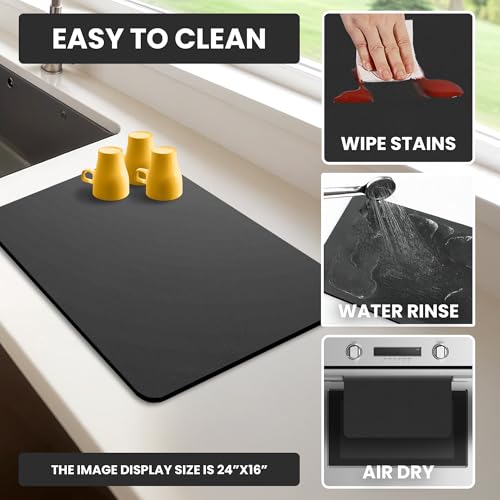 STRABELLA Dish Drying Mat Super Absorbent – 16" x 12" Coffee Mat for Countertops – Non-Slip Drying Mat for Kitchen Counter – Easy to Clean Water Absorbent Mat – Quick Dry Dish Drying Mats (Black) - Image 5