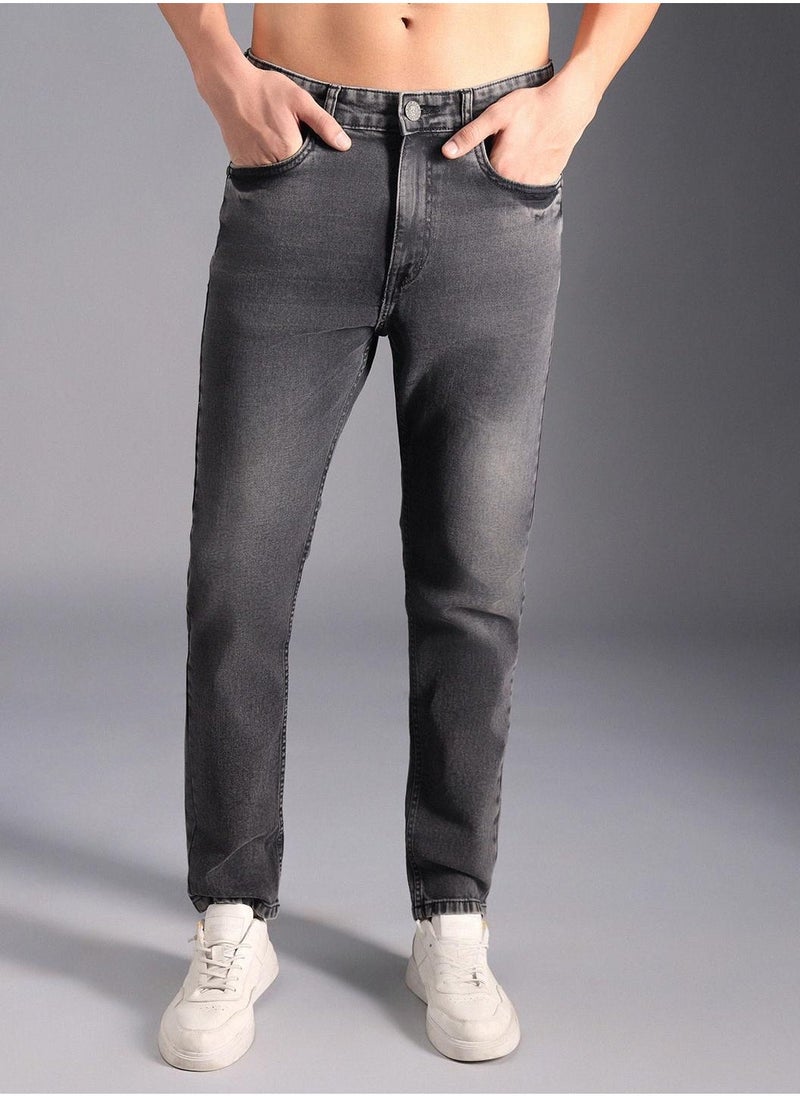 HIGH STAR Grey Tapered Fit Light Fade Pure Cotton Jeans for Men, 100% Cotton  - Image 1