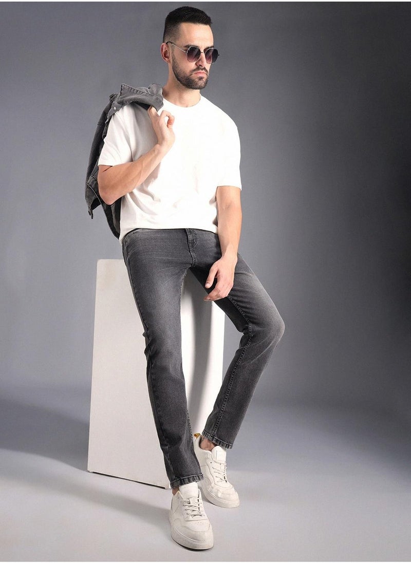 HIGH STAR Grey Tapered Fit Light Fade Pure Cotton Jeans for Men, 100% Cotton  - Image 5