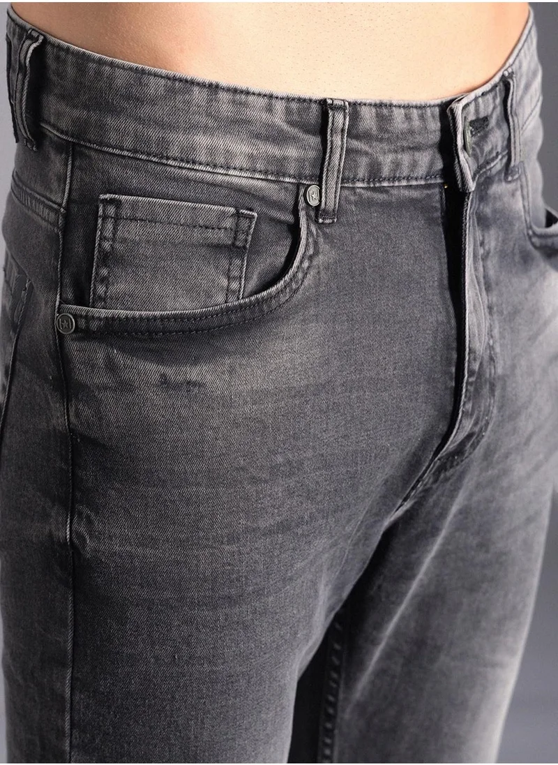 HIGH STAR Grey Tapered Fit Light Fade Pure Cotton Jeans for Men, 100% Cotton