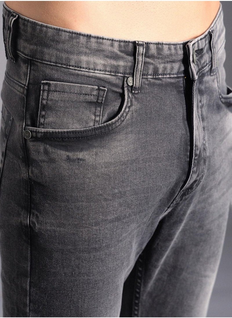 HIGH STAR Grey Tapered Fit Light Fade Pure Cotton Jeans for Men, 100% Cotton  - Image 4