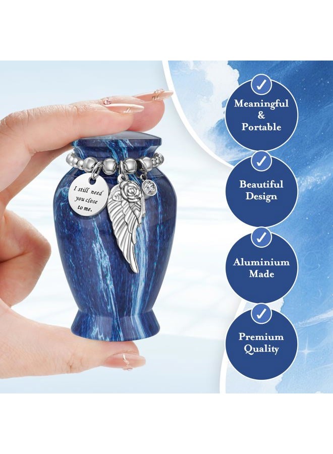 Dletay Small Urns for Human Ashes Keepsake 2.85 Inches Memorial Mini Cremation Urn for Women Men Aluminum Decorative Funeral Urns - Blue Marble - Image 3