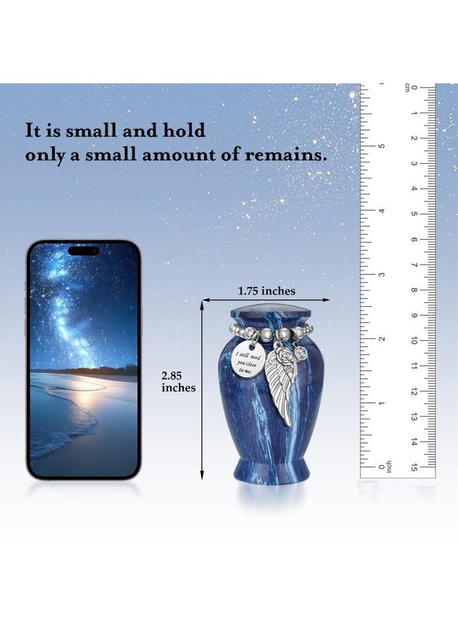 Dletay Small Urns for Human Ashes Keepsake 2.85 Inches Memorial Mini Cremation Urn for Women Men Aluminum Decorative Funeral Urns - Blue Marble - Image 2