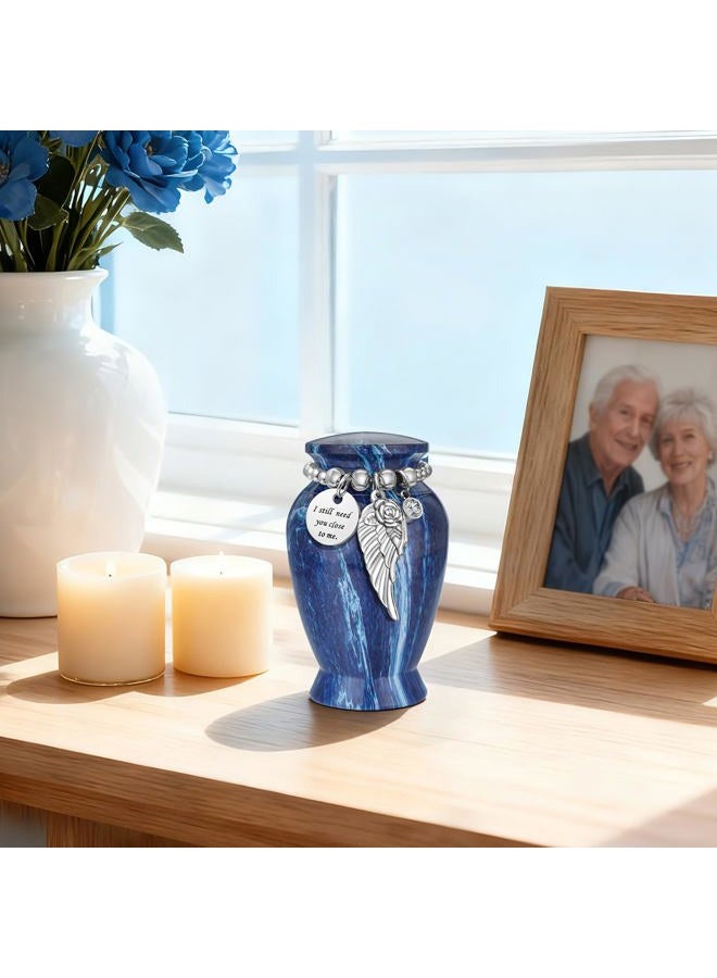 Dletay Small Urns for Human Ashes Keepsake 2.85 Inches Memorial Mini Cremation Urn for Women Men Aluminum Decorative Funeral Urns - Blue Marble - Image 5