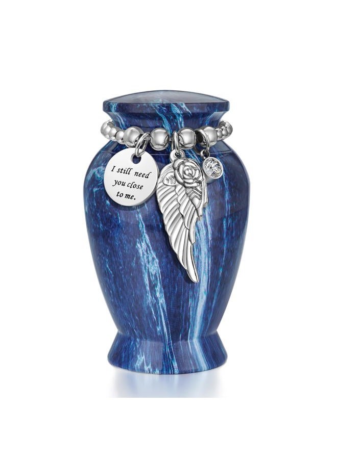Dletay Small Urns for Human Ashes Keepsake 2.85 Inches Memorial Mini Cremation Urn for Women Men Aluminum Decorative Funeral Urns - Blue Marble - Image 1