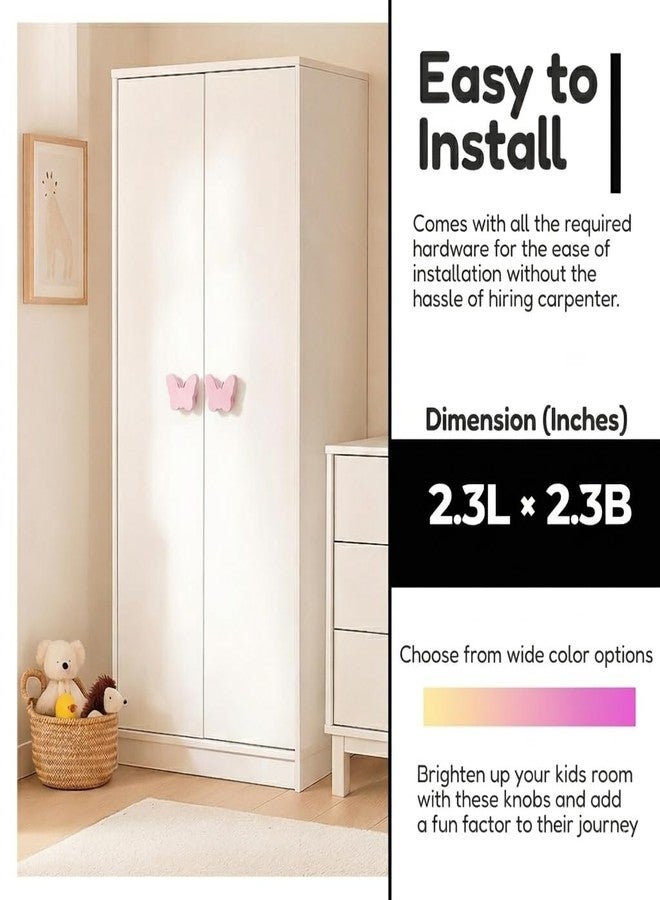 FLY FROG Kids Wooden Cabinet Knobs - Cute Butterfly Shape Doors, Drawer & Wardrobe Pull Handles for Kids Room, Nursery Furniture & Home Décor (Pack of 2) (Baby Pink BTF) - Image 3