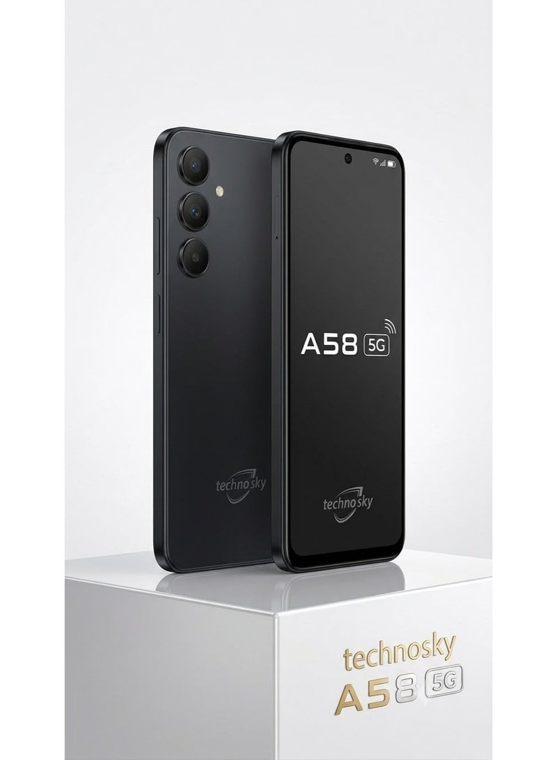  تكنو سكاي هاتف ذكي techno sky A58 5G كاميرا ثلاثية بطارية 5500 مللي أمبير أسود - Image 1
