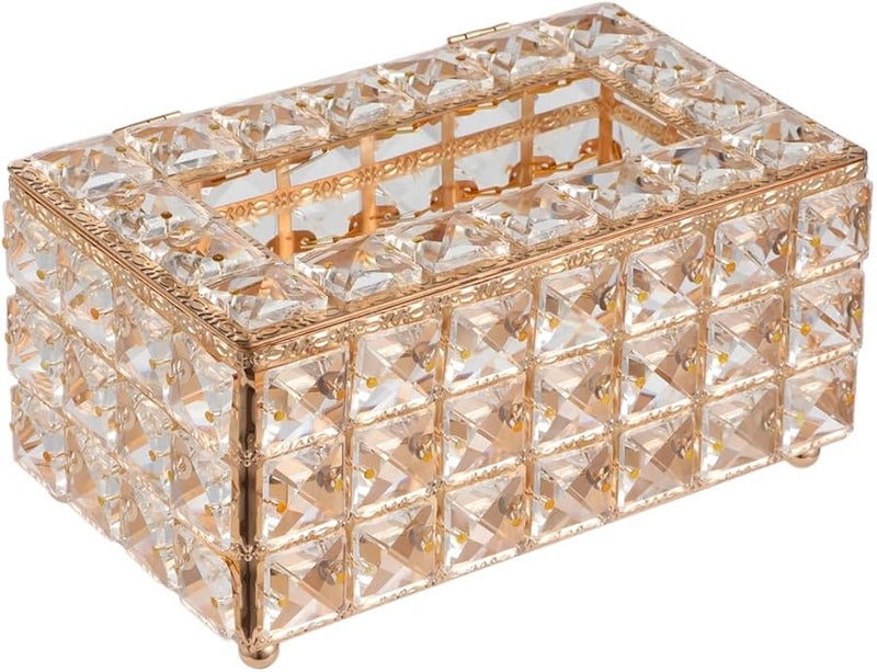 حامل صندوق المناديل الكريستالي الذهبي مع وسادات مقاومة للانزلاق لديكور حفلات الزفاف - Image 5