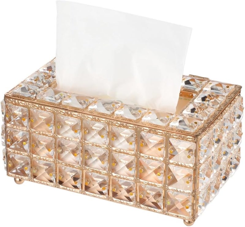 حامل صندوق المناديل الكريستالي الذهبي مع وسادات مقاومة للانزلاق لديكور حفلات الزفاف - Image 1