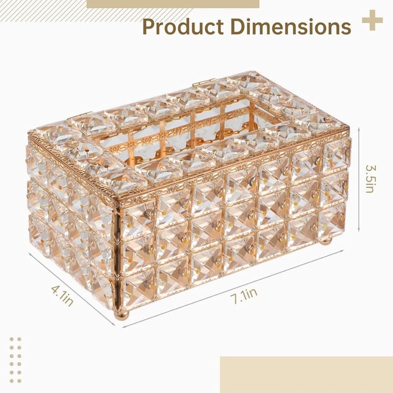 حامل صندوق المناديل الكريستالي الذهبي مع وسادات مقاومة للانزلاق لديكور حفلات الزفاف - Image 4
