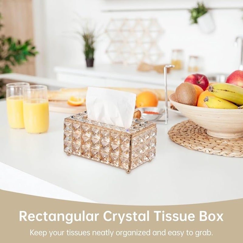 حامل صندوق المناديل الكريستالي الذهبي مع وسادات مقاومة للانزلاق لديكور حفلات الزفاف - Image 3