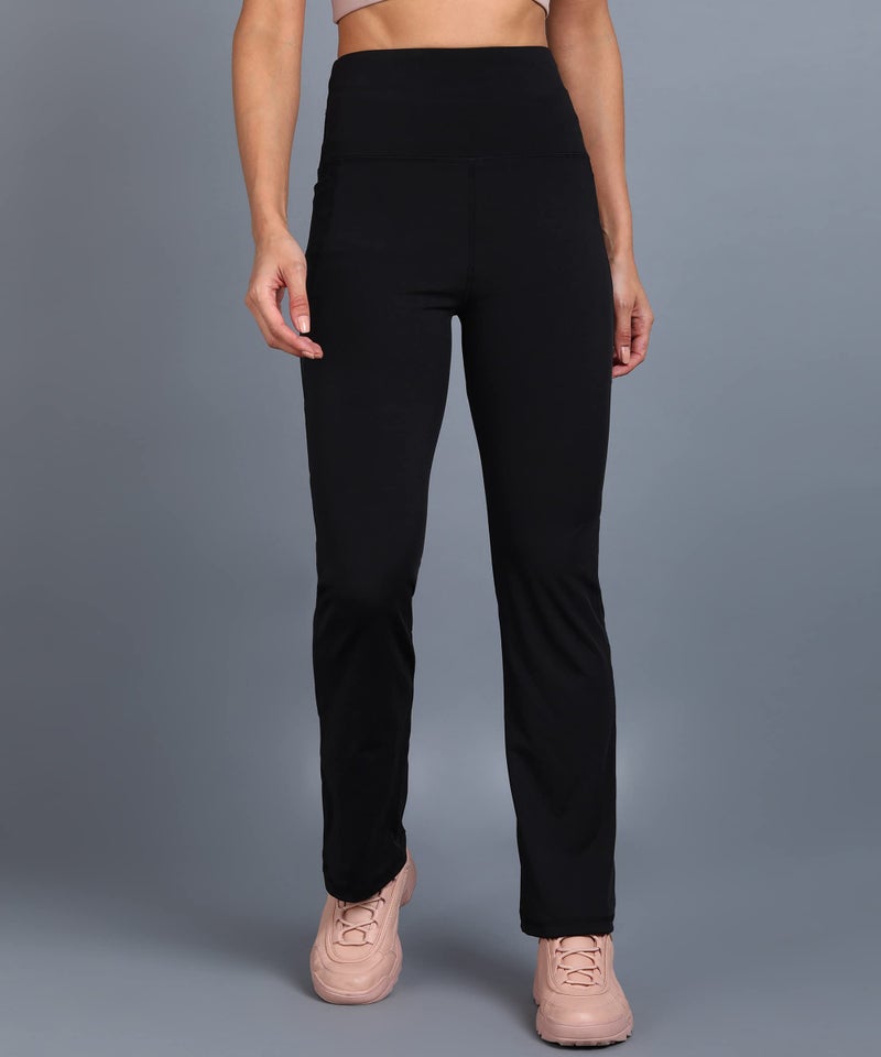 Rock Paper Scissors Womens High Rise Premium Flare Gym Pants Stretchable Flared Leggings With Pockets Gym Wear/Active Wear Tights Yoga Pants Zumba/Dance Workout Gym Tight Black L Size - Image 4