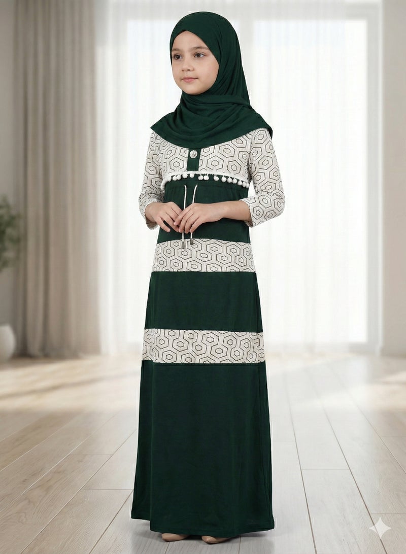 إسدال صلاة اطفال بناتى إسدال قماش مكون من قطعتين ناعم ومريح، سهل الارتداء، مقاس 1 أطفال - Image 1