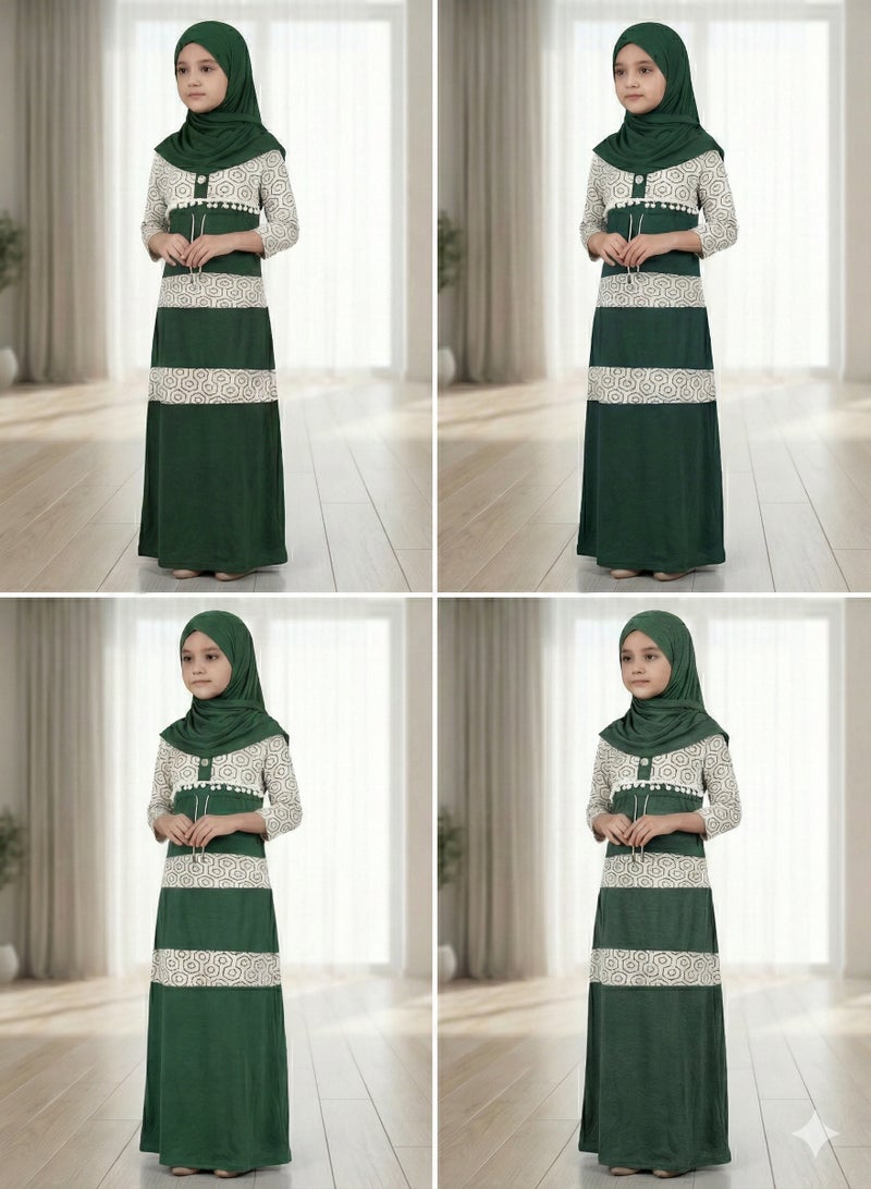 إسدال صلاة اطفال بناتى إسدال قماش مكون من قطعتين ناعم ومريح، سهل الارتداء، مقاس 1 أطفال - Image 2