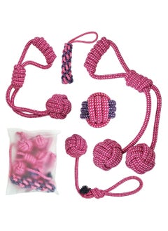 MAJIBAO Dog toy combo set, 5 design rope with 1 Pack, Loop handle rope with ball, 100% cotton rope for cleaning teeth, Oral health, and Aggressive chewer, Tug of War for Medium to Large dogs, 45 cm (Pink)  - Image 1