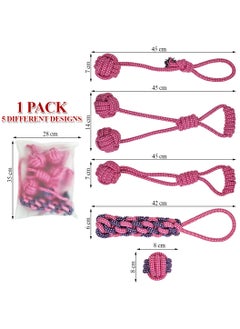 MAJIBAO Dog toy combo set, 5 design rope with 1 Pack, Loop handle rope with ball, 100% cotton rope for cleaning teeth, Oral health, and Aggressive chewer, Tug of War for Medium to Large dogs, 45 cm (Pink)  - Image 2
