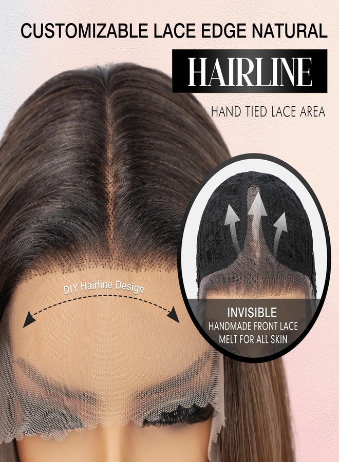Fliace Glueless Lace Front Wig with 13x5x1 HD Lace, 26 Inch Straight Layered Synthetic Hair Featuring Hand Tied, Caramel Blonde Ombre with Dark Root for Black Women (T4/5/27K, Caramel Blonde Ombre) - Image 4