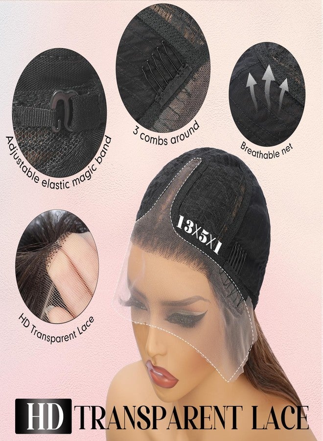 Fliace Glueless Lace Front Wig with 13x5x1 HD Lace, 26 Inch Straight Layered Synthetic Hair Featuring Hand Tied, Caramel Blonde Ombre with Dark Root for Black Women (T4/5/27K, Caramel Blonde Ombre) - Image 3