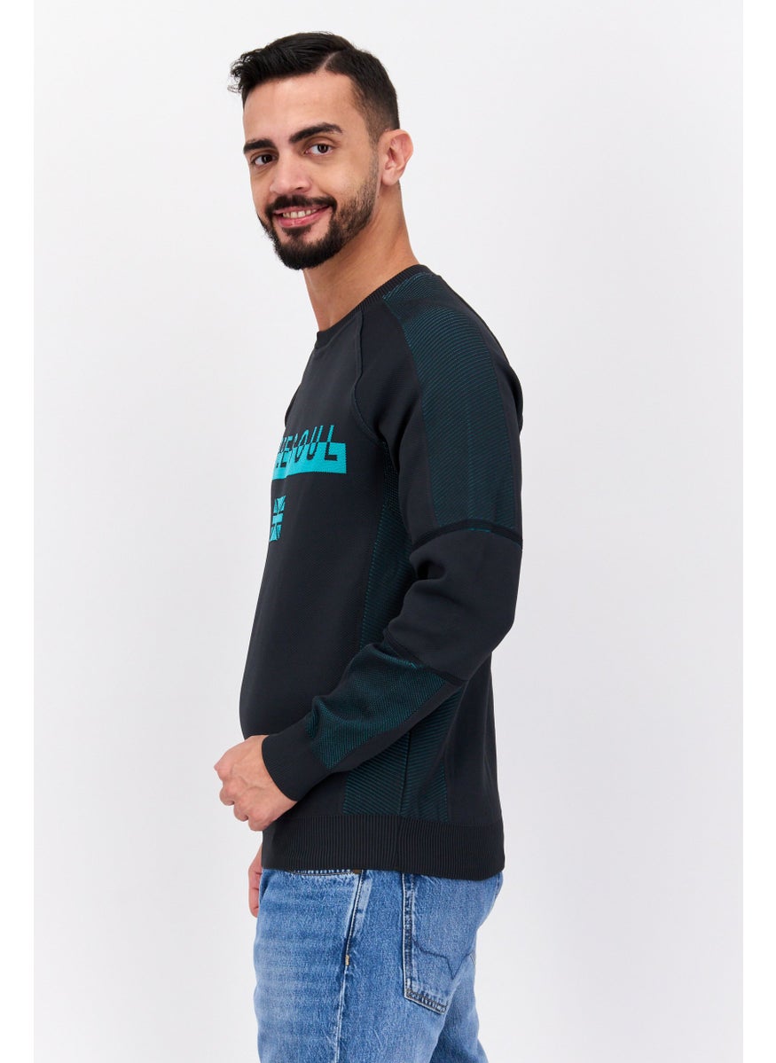 Free Soul Men Crew Neck Brand Logo Long Sleeves Sweatshirt, Charcoal  - Image 2