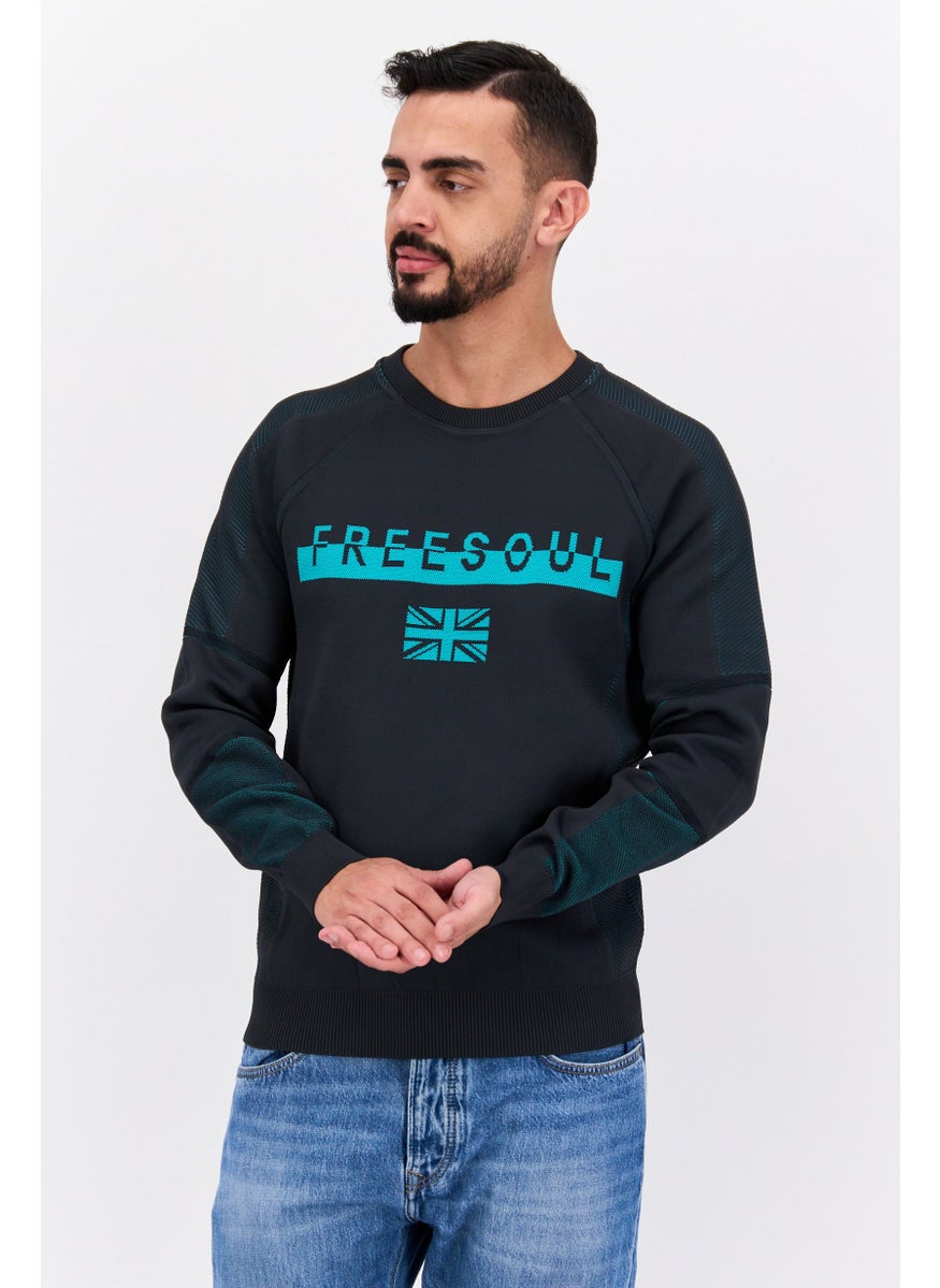 Free Soul Men Crew Neck Brand Logo Long Sleeves Sweatshirt, Charcoal  - Image 1
