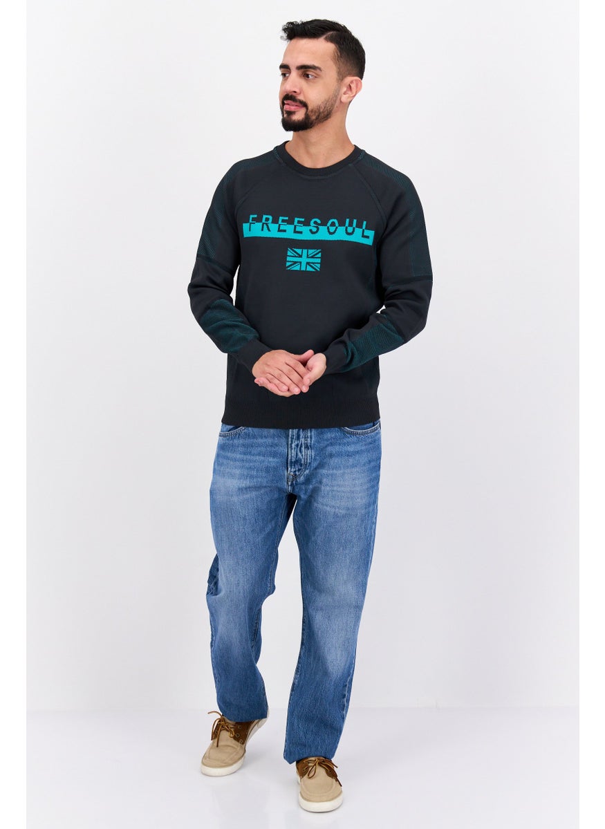 Free Soul Men Crew Neck Brand Logo Long Sleeves Sweatshirt, Charcoal  - Image 4
