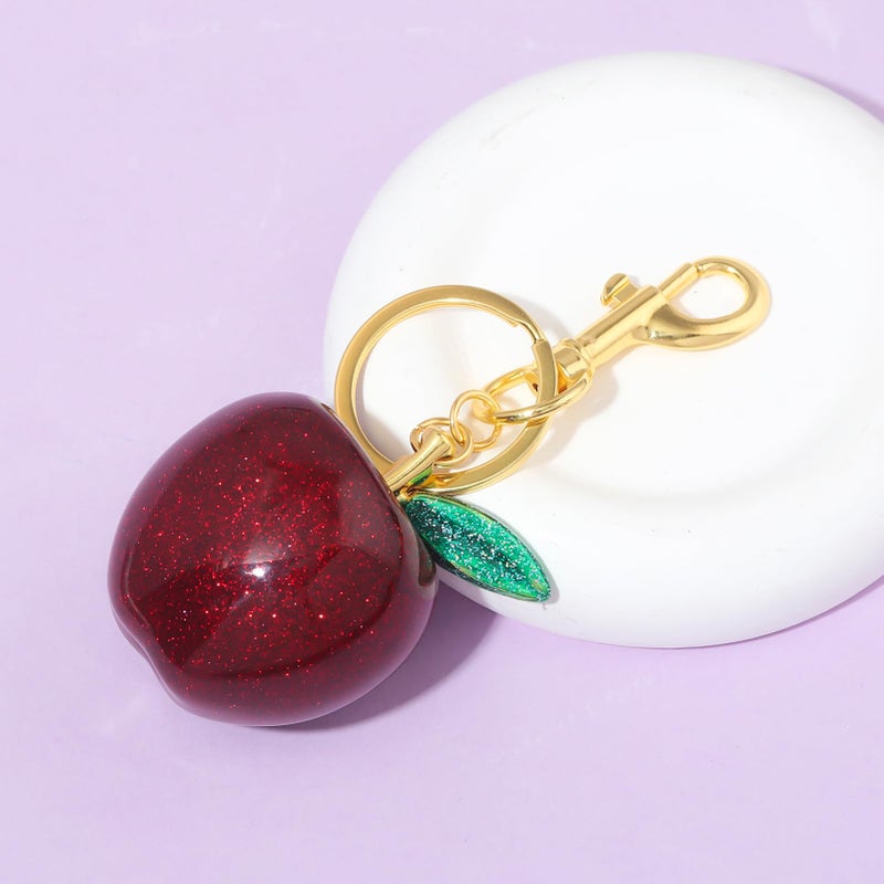 SORGERLY Apple Bag Charm Keychain - Gold Key Chain, Cute Purse Handbags Fruit Accessories - Birthday Gift for Women Teacher (Green) - Image 3