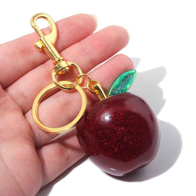 SORGERLY Apple Bag Charm Keychain - Gold Key Chain, Cute Purse Handbags Fruit Accessories - Birthday Gift for Women Teacher (Green) - Image 2
