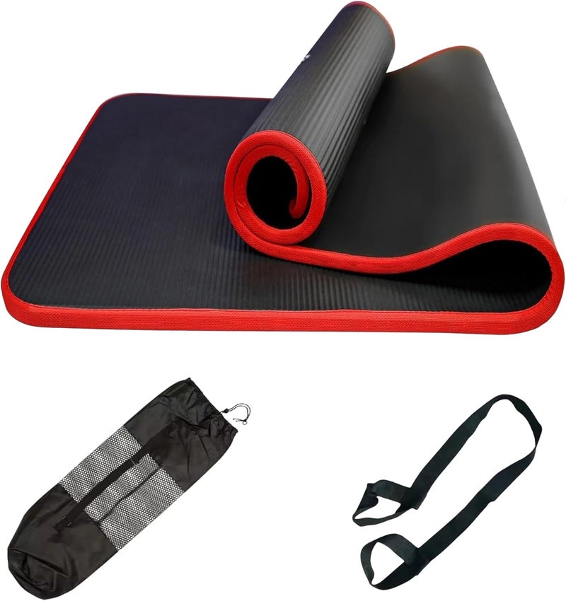 Cyber Yoga Mat Non-Slip Eco Friendly NBR All-Purpose 10mm Thick Exercise Mat High Density Anti-Tear Pilates Mat with Carrying Strap for Yoga Pilates and Gymnastics - 183cm x 61cm  - Black / Red - Image 1