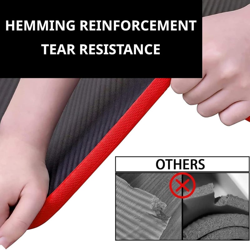 Cyber Yoga Mat Non-Slip Eco Friendly NBR All-Purpose 10mm Thick Exercise Mat High Density Anti-Tear Pilates Mat with Carrying Strap for Yoga Pilates and Gymnastics - 183cm x 61cm  - Black / Red - Image 4