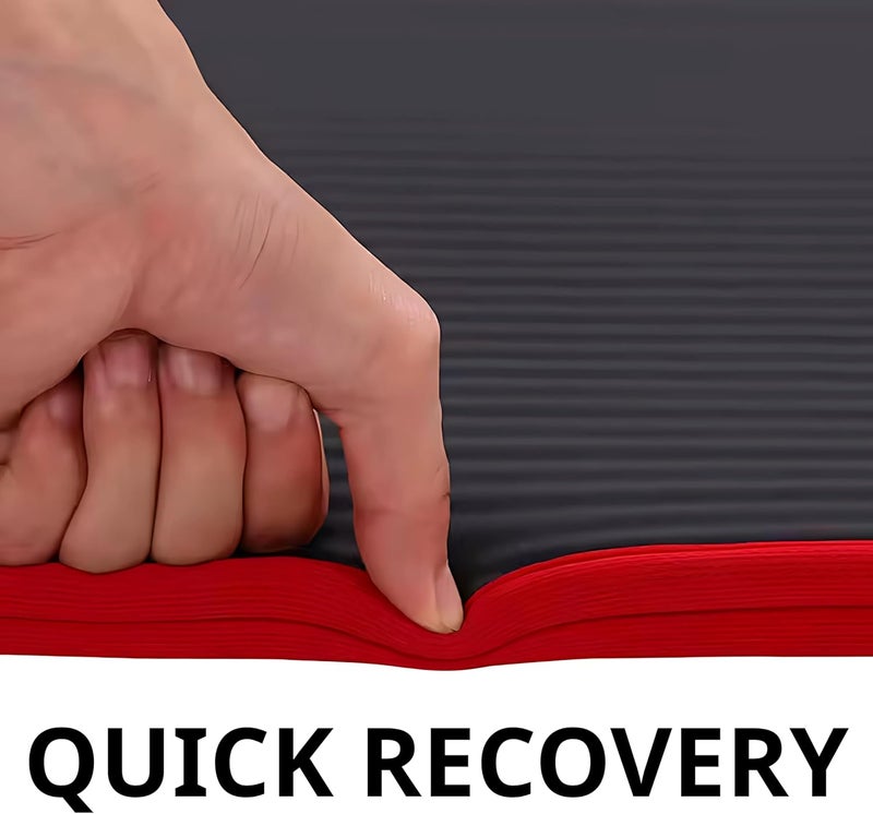 Cyber Yoga Mat Non-Slip Eco Friendly NBR All-Purpose 10mm Thick Exercise Mat High Density Anti-Tear Pilates Mat with Carrying Strap for Yoga Pilates and Gymnastics - 183cm x 61cm  - Black / Red - Image 5