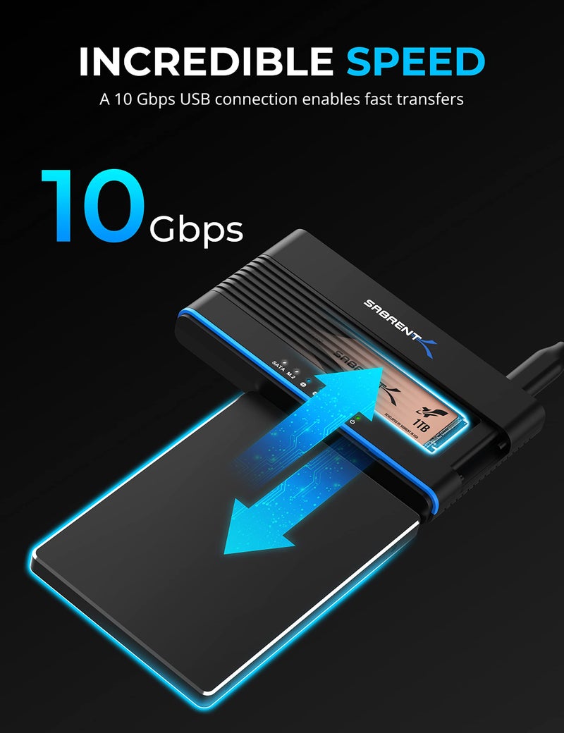 SABRENT USB 3.2 Type C M.2 PCIe NVMe + 2.5/3.5 Inch SSD & HDD Converter [DS-UCMH] - Image 5