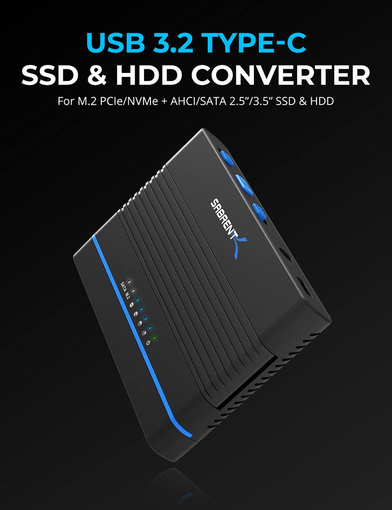 SABRENT USB 3.2 Type C M.2 PCIe NVMe + 2.5/3.5 Inch SSD & HDD Converter [DS-UCMH] - Image 2