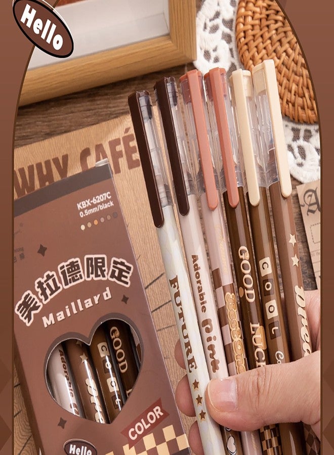 T-shin Rollerball Pens,6-Pack Maillard Style 0.5mm Needle Tip Black Ink,Luxe Marbled Brown Designs Rolling Ball Pens for Study,Office,or Moody Aesthetic Gifts - Image 4