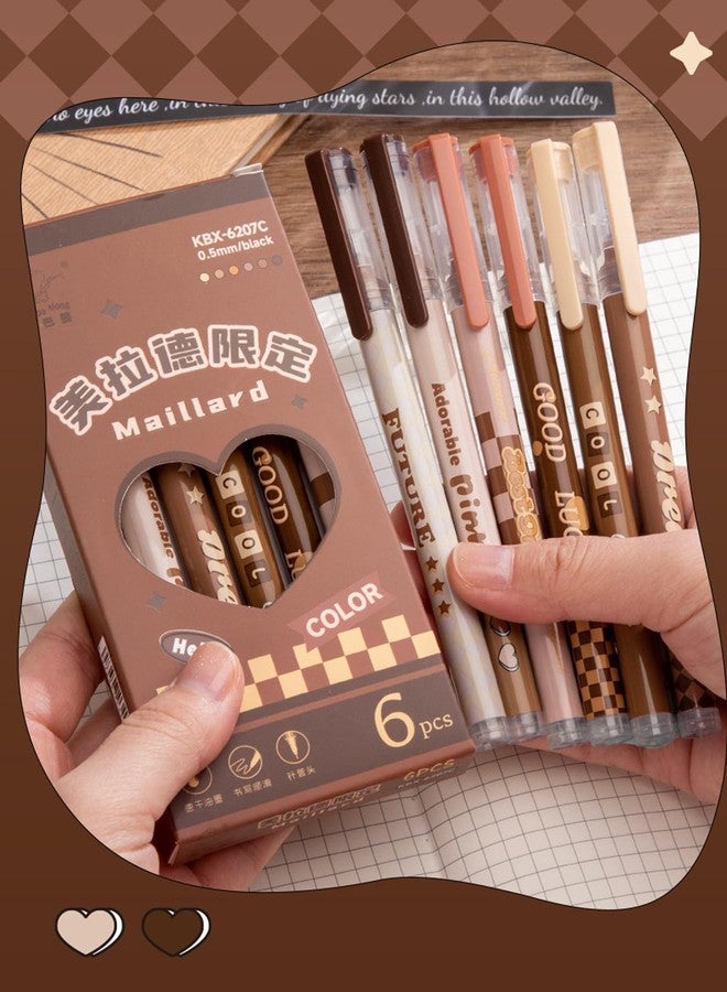 T-shin Rollerball Pens,6-Pack Maillard Style 0.5mm Needle Tip Black Ink,Luxe Marbled Brown Designs Rolling Ball Pens for Study,Office,or Moody Aesthetic Gifts - Image 5