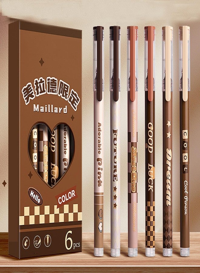 T-shin Rollerball Pens,6-Pack Maillard Style 0.5mm Needle Tip Black Ink,Luxe Marbled Brown Designs Rolling Ball Pens for Study,Office,or Moody Aesthetic Gifts - Image 1