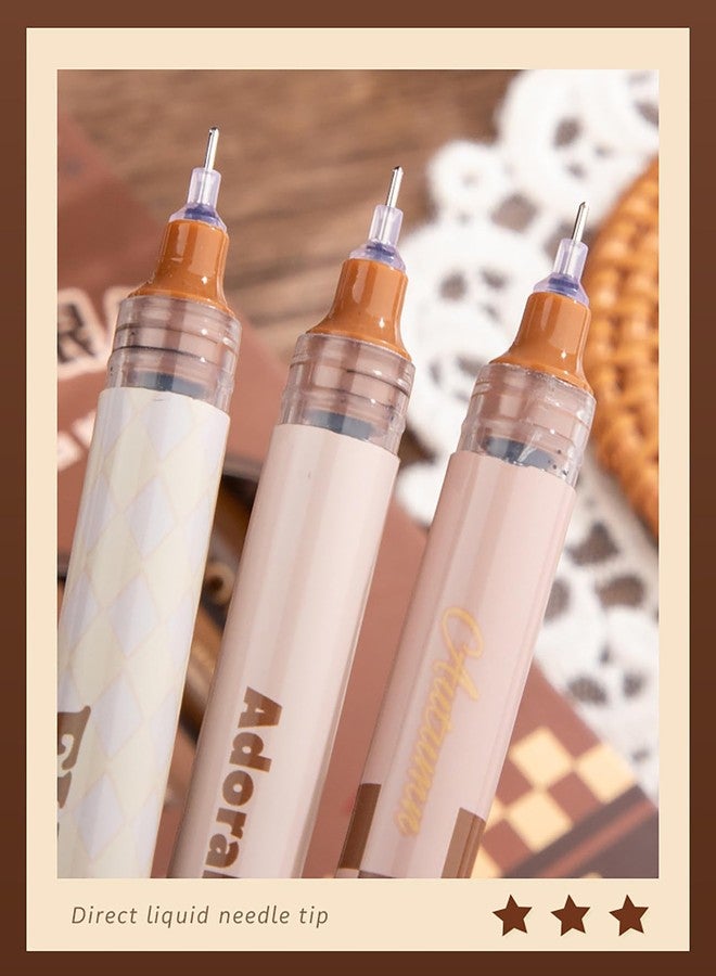 T-shin Rollerball Pens,6-Pack Maillard Style 0.5mm Needle Tip Black Ink,Luxe Marbled Brown Designs Rolling Ball Pens for Study,Office,or Moody Aesthetic Gifts - Image 2