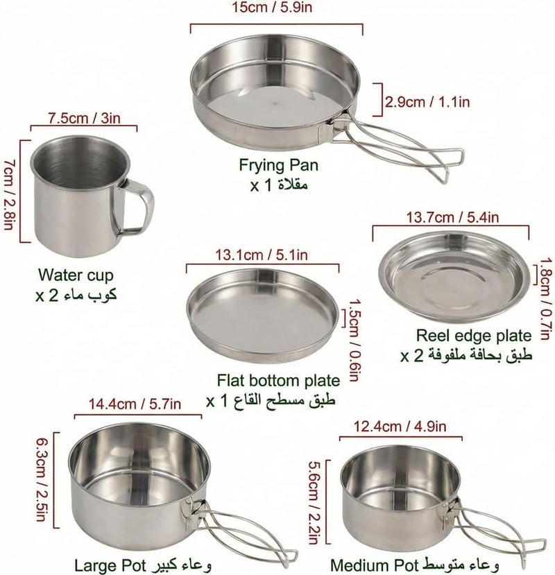 NEELABIL Camping Cookware Mess Kit 8PCS Stainless Steel Cooking Pot and Pan Set with Plates Cups for Outdoor Camping Hiking Backpacking,Camping cooking set - Image 3