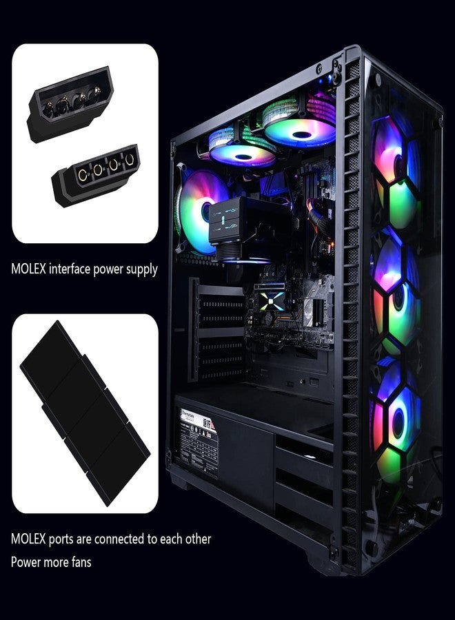 DS leddess RGB Fans, 120mm 6 Pack Case Cooling LED Fans for White Black PC Case, CPU Cooler and Radiators System (E Series) - Image 2