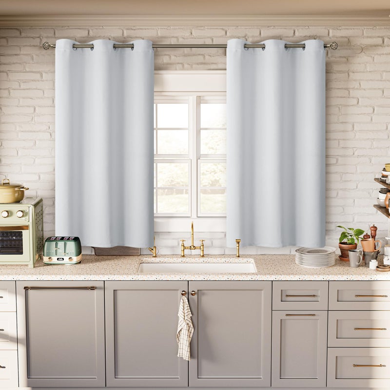 BGment Greyish White Short Room Darkening Curtains for Small Windows  38 x 45 Inch Thermal Insulated Tier Set of 2 Panels Sun Blocking Drapes for Kitchen Bedroom - Image 2