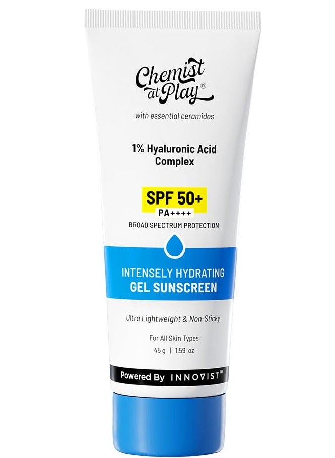 كيميست_أت_بلاي جل واقي من الشمس مرطب بشكل مكثف | SPF 50+ PA++++ | خفيف الوزن للغاية وغير لزج | مع حمض الهيالورونيك والسيراميد | لأنواع البشرة العادية والجافة والدهنية والمختلطة | 45 جم - Image 1