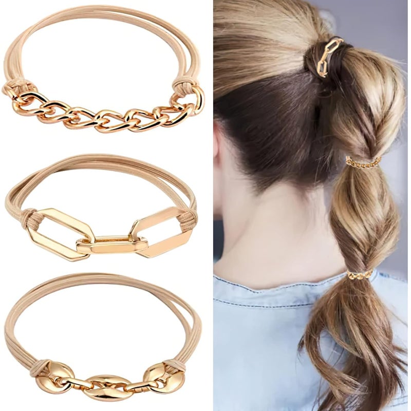 KaiLeQi Gold Silver Bracelet Hair Ties for Women (GOLD)