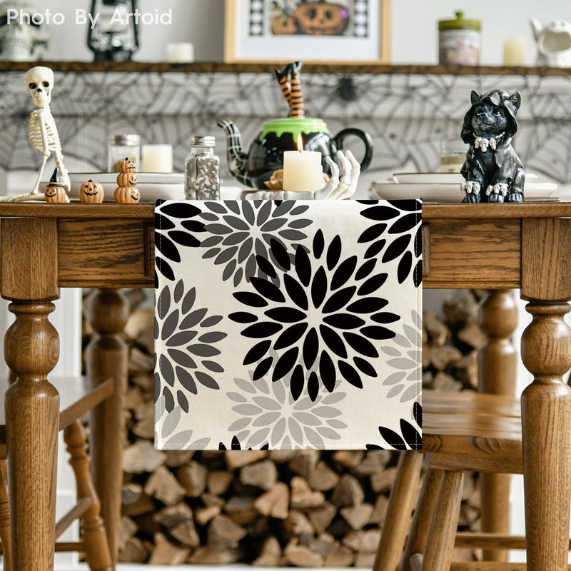 Artoid Mode Black Dahlia Floral Pinnata Halloween Table Runner, Fall Autumn Kitchen Dining Table Decoration for Home Party Decor 13x72 Inch - Image 2