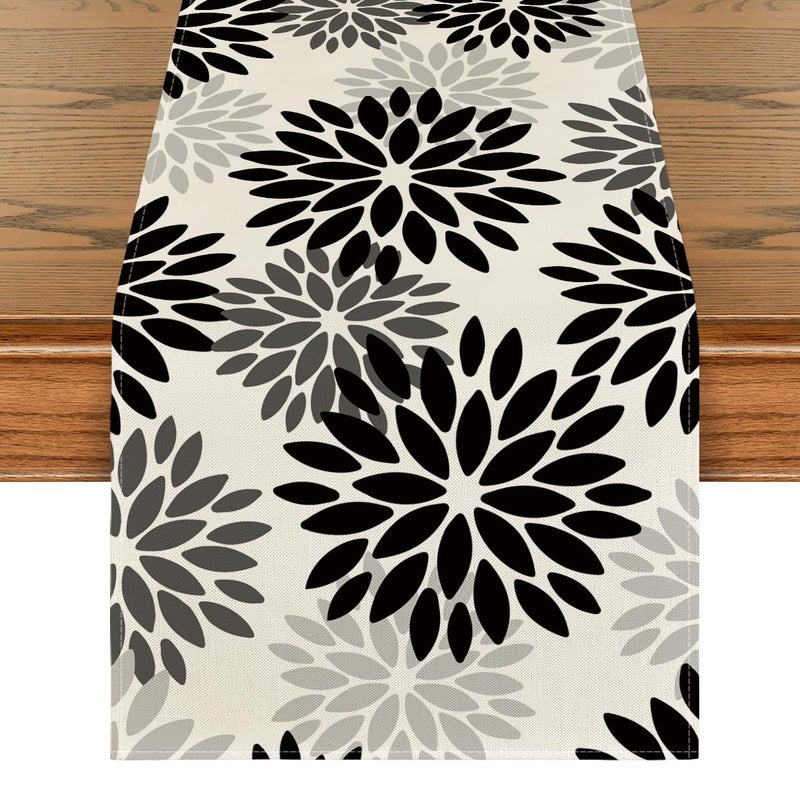 Artoid Mode Black Dahlia Floral Pinnata Halloween Table Runner, Fall Autumn Kitchen Dining Table Decoration for Home Party Decor 13x72 Inch - Image 1