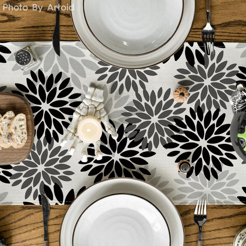 Artoid Mode Black Dahlia Floral Pinnata Halloween Table Runner, Fall Autumn Kitchen Dining Table Decoration for Home Party Decor 13x72 Inch - Image 3