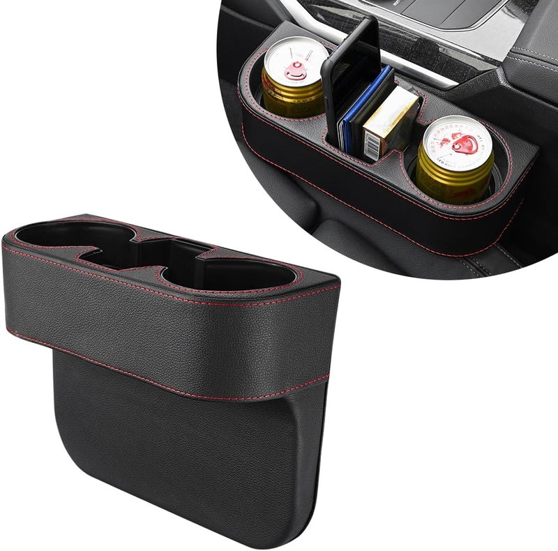 Car Cup Holder Gap Organizer, Multifunctional Front Console Cup Holder Gap Filler, Extra Leather Car Storage Box for Cars, Trucks, SUVs - Image 1